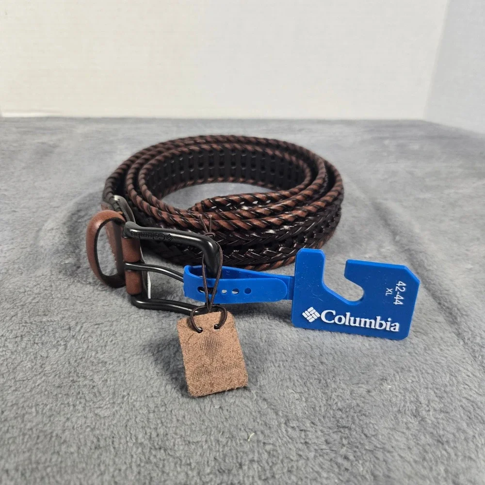 Columbia Mens Hand Laced Braided Leather Belt Tan Brown XL 42-44 11CO140001